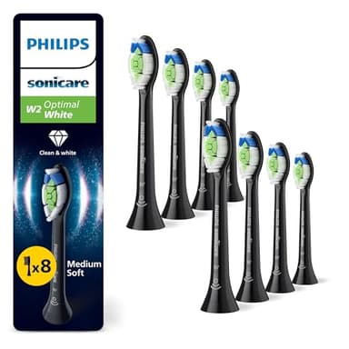 Philips Sonicare W2 Optimal White - Têtes de brosse à dents de rechange d'origine, noir, lot de 8, HX6068/88