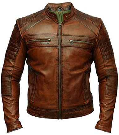 Veste de moto Cafe Racer rétro en cuir ciré brun vieilli pour homme, marron, M