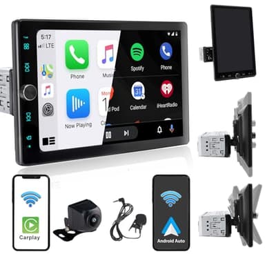 Alondy Autoradio 1 DIN avec Rotatif écran Tactile de 10.4 Pouces Compatible avec [Wireless] Apple CarPlay/Android Auto Bluetooth Caméra de recul AM/FM RDS Radio USB AUX SD