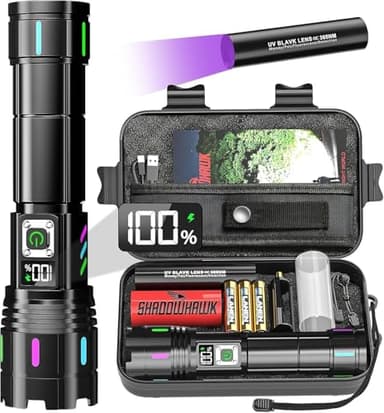 Shadowhawk Lampe Torche Led Ultra Puissante 1,000,000 Lumens | Militaire 12H Éclairag 5000mAh Lampe de Poche Rechargeable, Flashlight Longue Portée pour Camping/Randonnée, Anti-Perte & LCD Display