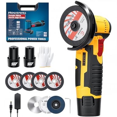 Disqueuse Sans Fil 19500 RPM, Meuleuse Sans Fil 76 MM avec 2 Batteries et 7 Disques de Coupe, Meuleuse Portative pour Métal et Bois, Découpe Professionnelle