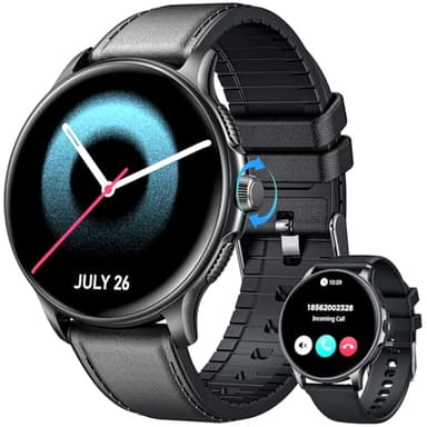 Montre Connectée Homme Smartwatch Sport: Repondre Appel 1.43" AMOLED Tactile Étanche Écran Bracelet Connectee avec Moniteur de Sommeil Fréquence Cardiaque Fitness Tracker pour iOS et Android (cuir)
