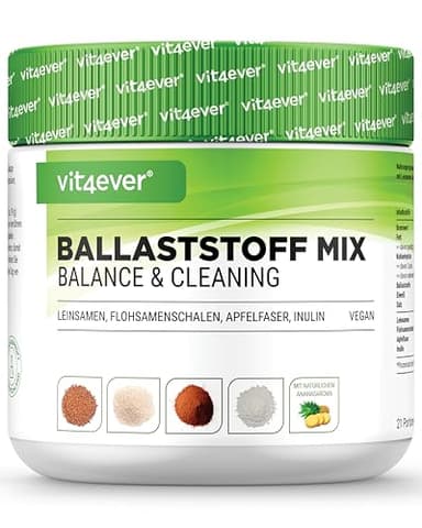 Combinaison de fibres alimentaires - 400 g de poudre avec de l'enveloppe de psyllium, de l'inuline (prébiotique), des fibres de pomme, des graines de lin - Haute teneur en fibres alimentaires - Vegan
