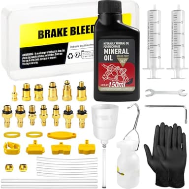 BIBOKLTIY Kit Purge Freins pour Shimano, Magura, Tektro à Disque Hydrauliques pour Vélos, Kit Purge Frein VTT avec Adaptateurs en Laiton et 150ML de Liquide de Frein