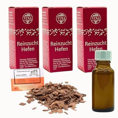 AlcoFermBrew 3 x Tokay Levure de Vin 19ml pour 50L + Copeaux de Chêne, Vina Levure de Vin Liquide