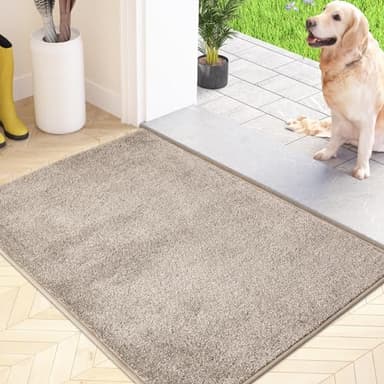 FCSDETAIL Paillasson Attrape-Poussière, Tapis de Sol Antidérapant Lavable en Machine, Tapis d'Entrée avec Microfibres Douces Absorbantes pour Chien, Entrée, Porte et Couloir, Beige, 50 x 80 cm