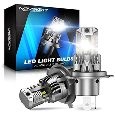 NOVSIGHT Ampoule H4 LED - 30000LM 6500K Blanc Haute Luminosité, 90W Taille 1:1 Phare H4 LED, Ampoule de Phare pour 12V Voiture ou Moto, Kit De Conversion Halogène, Pack de 2