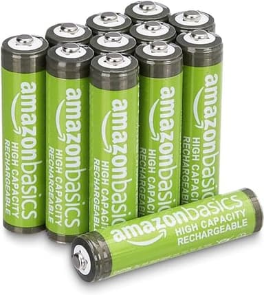 Amazon Basics Lot de 12 piles rechargeables AAA NiMH haute capacité, 850 mAh, 1,2 V, rechargeables 500 fois, préchargées