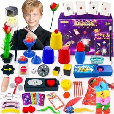 Mekkyes Kit de Magie - 80+ Coffret Magie Enfant avec Baguette Magique et Instructions, Tour de Magie Jeux Enfant 3 4 5 6 7 8 9 10 11 12 Ans, Jouet Cadeaux pour Garçons Filles Tout-Petits Débutants