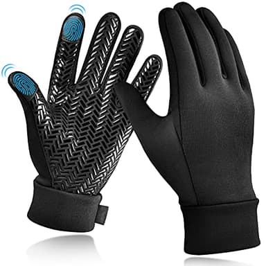 EEFOW Gants de course thermiques d'hiver pour enfants - Gants de sport à écran tactile antidérapants coupe-vent chauds d'équitation pour football vélo rugby cyclisme hockey garçons filles noir 8-10