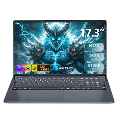 DIAKUOE 17,3 Pouces Ordinateur Portable, Win 11 PC Portable 16Go RAM DDR4 512Go SSD, CPU Twin Lake-N150, Clavier Rétro-éclairé Laptop 1980 * 1080P Écran, Mini-HDMI+USB3.0+BT4.2+Webcam+6000mAh Battery
