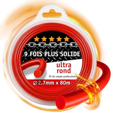 Gardazon Fil de débroussailleuse 2,7mm Le Plus Fort 80m - Extrêmement renforce - Fil Coupe Bordure - Fil pour Rotofil - Bobine de Fil debroussailleuse incassable
