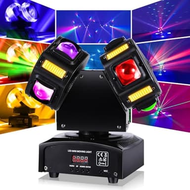 BOSYTRO 120W Lampe de Scène, Double Tête Lumiere Dj, Lumière de Discothèque, DMX512 LED Moving Head Lampe RGBW avec Stroboscope à Haute Luminosité pour DJ Fête Bar Halloween Noël