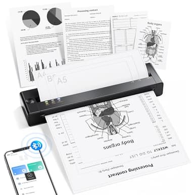 TATTMUSE A28U Imprimante Thermique A4, Imprimante Portable sans Encre pour Papier A4/A5/B5, Imprimantes Matricielles Compatible avec Les iOS et Android, Mini Printer pour Les Voyages