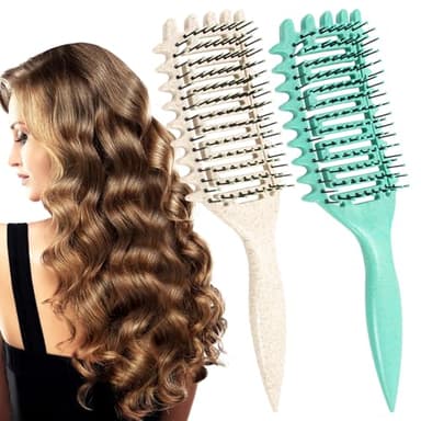 Vinuwu 2 Pièces Brosse Cheveux Bouclés, Brosse Demelante Cheveux pour Cheveux Mouillés/Épais/Bouclés, Peigne Brosse Coiffante Brushing pour Femmes Hommes Filles