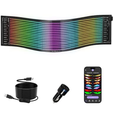 JDVOOTD Flexible Panneau Affichage Led, 37x9.2cm Plaque Lumineuse Camion Personnalisé, Bluetooth Usb Enseigne Lumineuse pour Texte, Numéro, Animation Display, App Contrôle