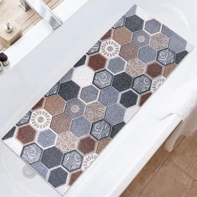 Tapis de Baignoire Antidérapant 40*100cm, Tapis de Douche de Sécurité Confort Doux avec Trous de Drainage, Tapis de Bain de Massage en PVC Luffa pour Zones Humides, Séchage Rapide Impression Numérique