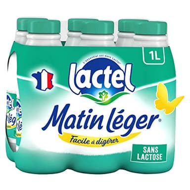 Lait sans lactose écrémé Matin Léger LACTEL bouteille 6x1L