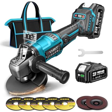 Avhrit Meuleuse d’angle sans fil, meuleuse de découpe de 125 mm avec batterie 4000 mAh, affichage LED, moteur sans balais pour le meulage de métal, dérouillage