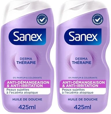 SANEX-Derma Thérapie-Huile de douche anti-démangeaisons et anti-irritations pour les peaux sujettes à l’eczéma atopique-moins d' irritations après 3 jours d'utilisation-complexe d’acides aminés-425 ML