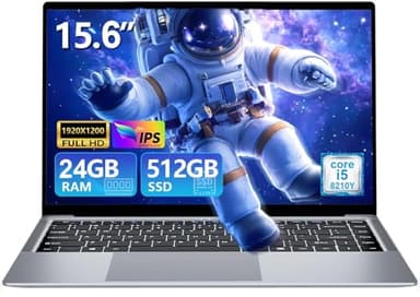 Ordinateur Portable 15,6 Pouces, PC Portable Core i5-8210Y Procesador, Win 11 PC Portable 24Go RAM 512Go SSD, FHD 1920 x 1200, Laptop Webcam/Mini HDMI/TF Card/USB 3.0 * 3/BT5.0/WiFi 5/Type-C