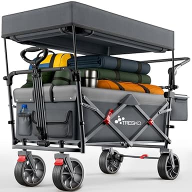 TRESKO® Chariot de transport pliable avec toit, compartiment isotherme et stores latéraux - Charge maximale : 150 kg - Chariot de transport avec pneus en caoutchouc plein et freins de stationnement