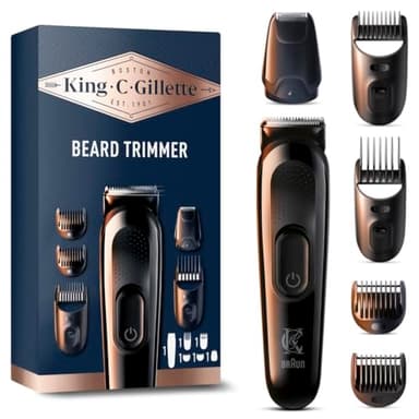 Gillette King C Tondeuse Electrique Pour Hommes, Sans Fil Avec Lames Affûtées Inusables, Tête Lavable, Coffret Avec 4 Sabots Différents Pour Rasage De La Barbe De 3 Jours, Courte, Moyenne Et Longue