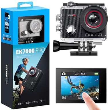 AKASO Caméra Sport 4K 30fps 20MP WiFi Caméra d'action avec Ecran LCD Tactile Ultra HD Stabilisateur, Télécommande 2.4 G, 170° Angle Réglable, Caméra étanche 40M et 2 Batteries - EK7000 Pro