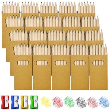 Celepoir 120 Pièces Mini Crayons Kit, 20 Boîtes Portables 6-Couleurs-Crayon et 4 Taillecrayons, 9 cm Courts Crayon, Lot de Petits Crayons pour Dessiner, Peindre, écrire et Prendre des Notes