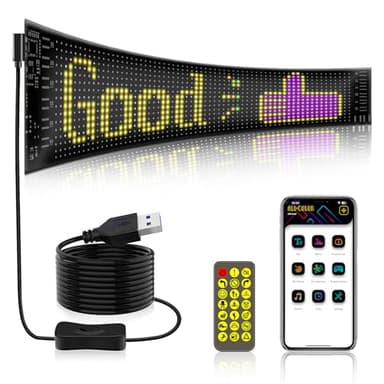 NEWFUN Panneau Led Voiture, Plaque Lumineuse Camion Personnalisé, Écran LED 37,2 x 9,2 cm, 5 V / 2 A Bluetooth Smart Apps Panneau RGB