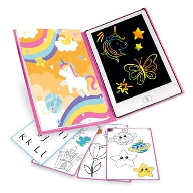 Big Minds - Tablette Dessin Enfant Rainbow Lcd | Tablette Magique Enfant 20 Pochoirs Réversibles | Ardoise Magique Format Livre | Jouet Enfants 4 Ans Effaçable | Cadeau Fille 5 Ans | Jouet 6 Ans
