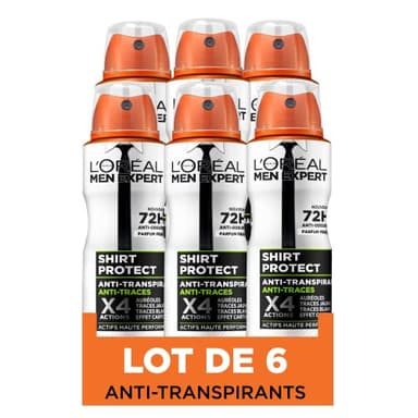 L’Oréal Paris Men Expert Shirt Protect Déodorant Spray Anti-traces - 150ml - Lot de 6