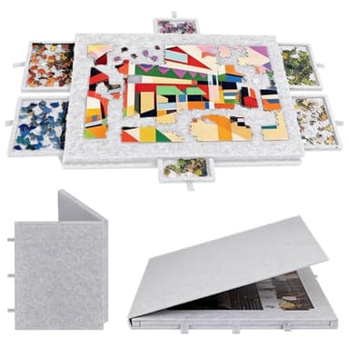 Table à puzzle portable de 1000 pièces avec 6 tiroirs, mallette de rangement légère en feutre, rangement de puzzle portable pour 1000 pièces, table de puzzle inclinable pour adultes et enfants (gris)