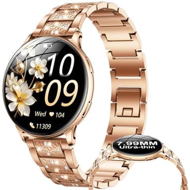 Montre Connectée Femme avec Appel Bluetooth: 1.32" Ronde Petite Smartwatch avec Fonction Féminine Moniteur Sommeil Fréquence Cardiaque IP67 Etanche Montre Fitness Femme Sport Watch pour Android et iOS