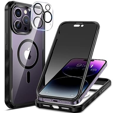 seacosmo Anti Espion Coque pour iPhone 14 Pro Max Magnétique Compatible avec MagSafe, Anti Peeping Antichoc Housse avec Protection écran Verre Trempé Privacy + Protecteur Caméra [HD 9H Dureté] - Noir