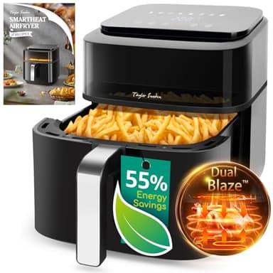 Taylor Swoden Friteuse sans Huile, 1800W, Air Fryer de 6,5 L avec Double Résistance, Multifonction 8-en-1 Rapide Écran tactile digital, visualisation Airfryer XXL, Noire