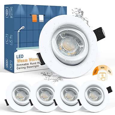 wowatt 5 × 7W Spot Encastrable Blanc Dimmable IP44 Blanc Chaud 2800K Equi. 70W Ampoule Halogène Plafonnier Encastré Extra Plat Orientable 220V Éclairage 700LM Spot Rond 83Ra pour Salle de Bain