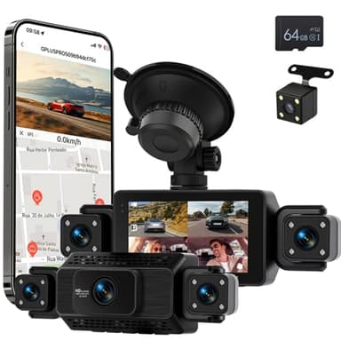 Fuluku 360 Degré 4 Canaux Tout Autour 1080P Car Dash Cam, 3 Pouces IPS Ecran avec WiFi/64GB/G-Sensor/Caméra Arrière/Mode Parking 24H/Vision de Nuit/Enregistrement en Boucle
