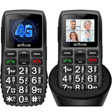 artfone 4G Volte Téléphone Senior Portable Débloqué avec Grandes Touches丨Bouton SOS丨un Volume élevé丨Lampe Torche et Station de Charge丨Radio FM丨Batterie 1800 mAh丨Bluetooth丨écran 1,8''丨USB-C - Noir