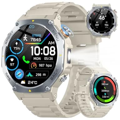 Montre Connectée Femme Intégrés GPS, 1.43" HD AMOLED Montre Femme Podometre Cardiofréquence SpO2 Sommeil, 5ATM Étanche Smartwatch Appel Bluetooth, 160+ Modes Motre Sport Compass/Torche LED/Altimètre