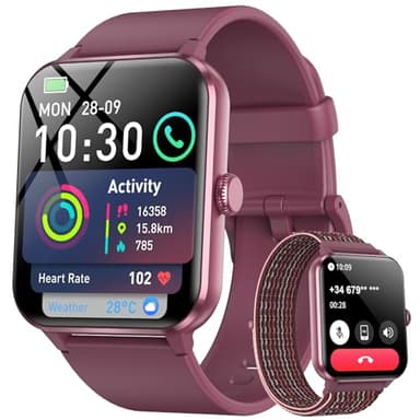 Montre Connectée Femme avec Appels Bluetooth, Écran 1,85'' HD, Fonction Féminine, Fréquence Cardiaque, SpO₂, Suivi du Sommeil, 120+ Modes Sportifs, Étanche IP68, Compatible iOS et Android, 2 Bracelets