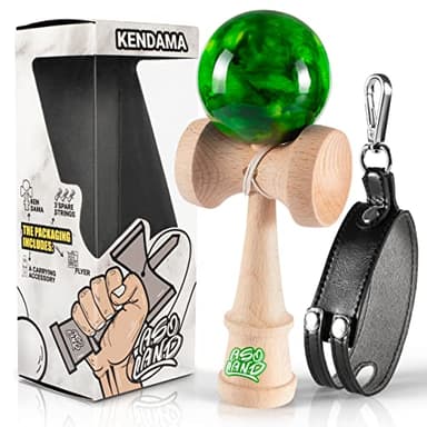ASOLAND Kendama – Jouet en Bois Traditionnel – Bilboquet Japonais pour Enfants & Adultes + Offert = Un Porte Kendama = Kit Complet pour Professionnels & Débutants (Vert Marbré)
