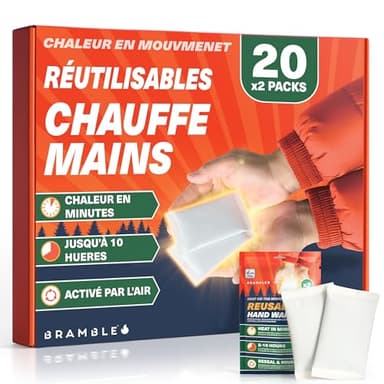 BRAMBLE 40 Chauffe-Mains Réutilisables (20 Paires, 8 Heures de Chaleur Pendant 10 Jours) - Chaufferettes Main Hand Warmer