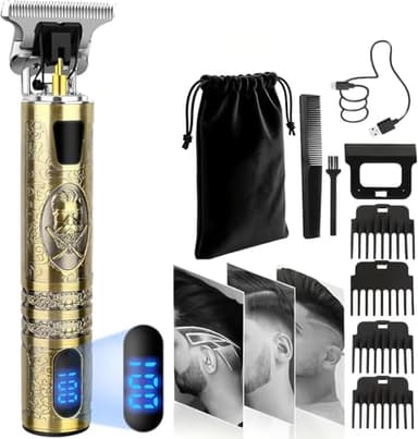 XkuiHF Tondeuse Cheveux Hommes, Tondeuse Barbe et Cheveux Homme – Tondeuse Professionnelle IPX7, Lame T Zéro écart, 4 Peignes (1.5-4mm), Rechargeable USB pour Coupe Précise (barbe)