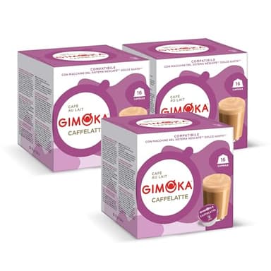 Gimoka Goût CAFÈ AU LAT - 48 Capsules - Compatibles avec les machines à café de la marque Nescafé* Dolce Gusto* - Produit en Italie (lot de 3 x 16)