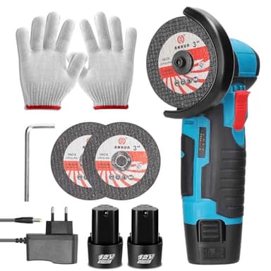 Mini Meuleuse Sans Fil 19500RPM 12V Professional Disqueuse, Batterie 2.0Ah, Disques à Tronçonner 76mm, Meuleuse Angulaire pour Meulage et Coupe (2 Batteries)