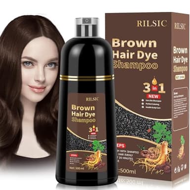 Shampoing Colorant, 500ml Shampooing Teinture Cheveux Blancs, Hair Dye Shampoo 3 in 1, Shampoing Colorés Instantanée, Blancs Coloration, Teinture Cheveux Femme Homme (Brown)