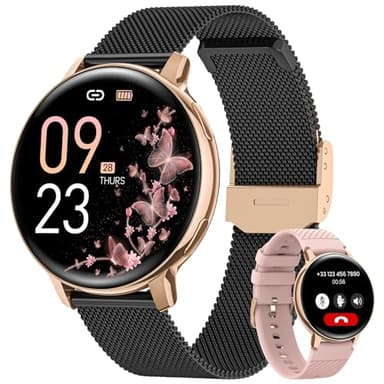 NAIXUES Montre Connectée Femme avec Appel Bluetooth, 1.39" HD Smartwatch Santé Au Féminin, 120+ Modes Sportifs, Sommeil, Fréquence Cardiaque, SpO2, Calories IP68 Podometre Android iOS Or Noir