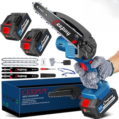 8 Pouces Mini Tronçonneuse à Batterie 2x4000 mAh, 2 Batteries, 2 Guide Chaîne, Petite Tronconneuse Thermique Coupe Branche Electrique Scie Electrique Tronçonneuse Sans Fil Pour Jardin
