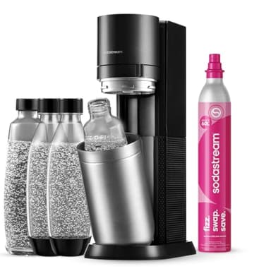 SodaStream Machine à gazéifier Duo avec Cylindre de CO2, 2 Bouteilles en Verre de 1 l et 2 Bouteilles en Plastique de 1 l lavables au Lave-Vaisselle, Hauteur : 44 cm